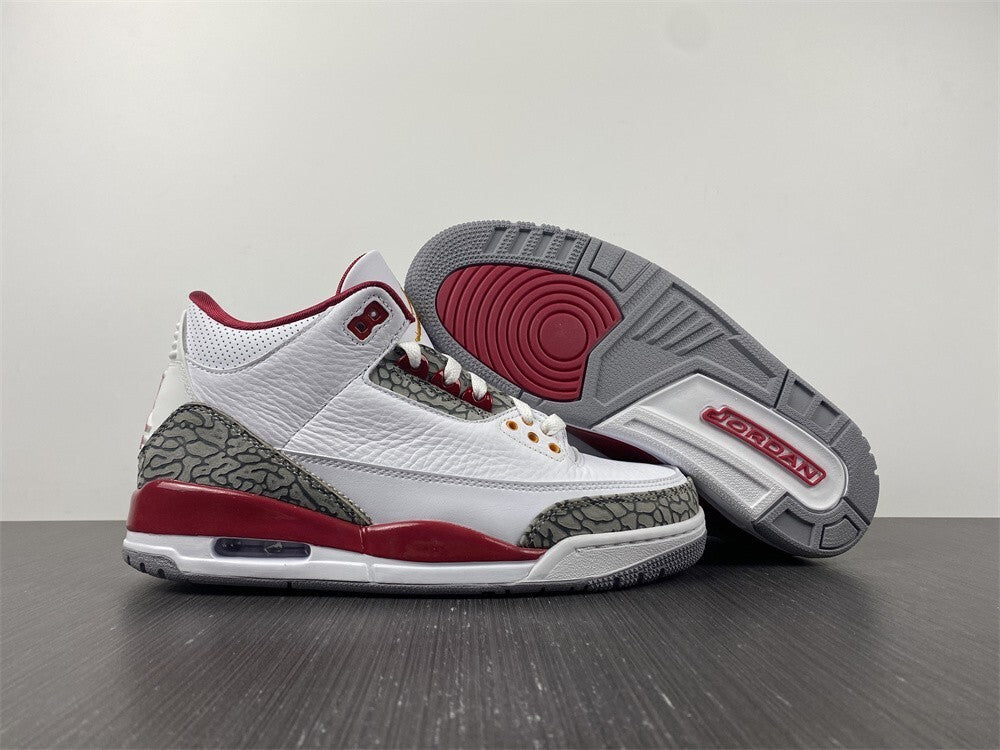Air Jordan 3 Branco Vermelho e Cinza
