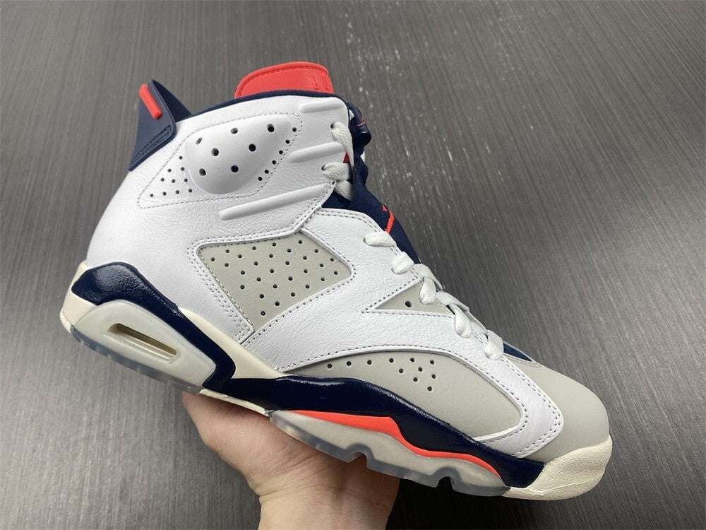Air Jordan 6 Branco Azul Marinho e Laranja