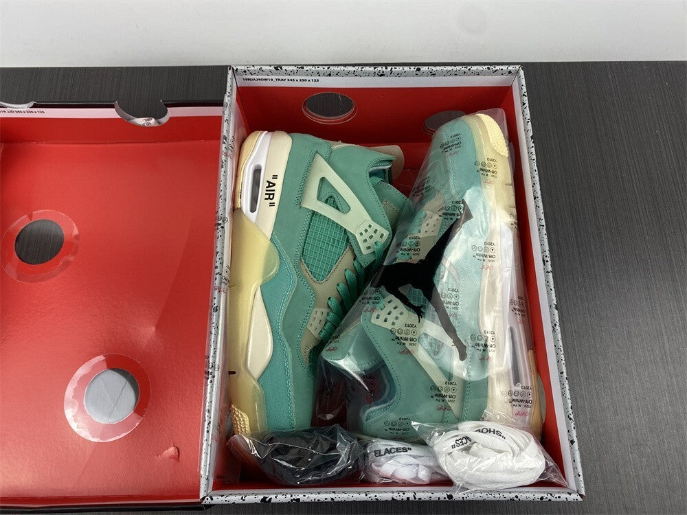 Air Jordan 4 x Off White Verde Menta e Bege