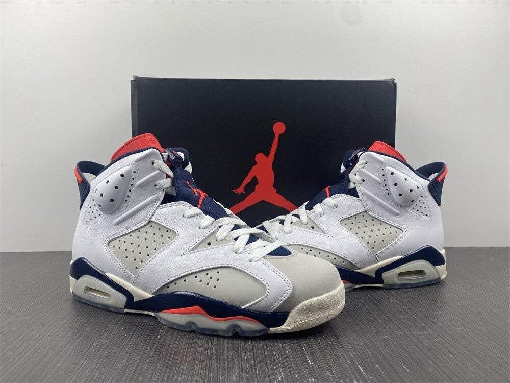 Air Jordan 6 Branco Azul Marinho e Laranja