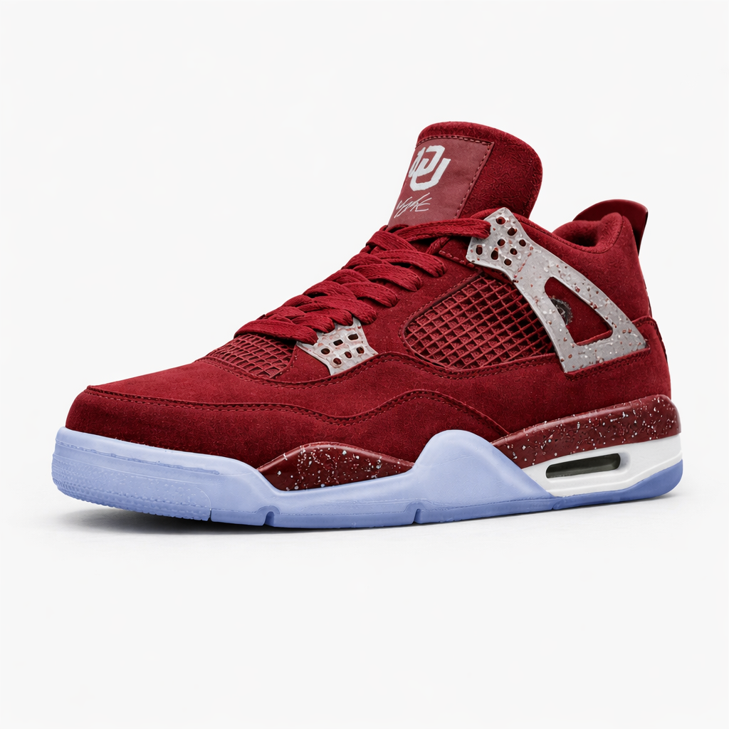 Air Jordan 4 Retrô Oklahoma Sooners Vinho Branco e Azul Gelo